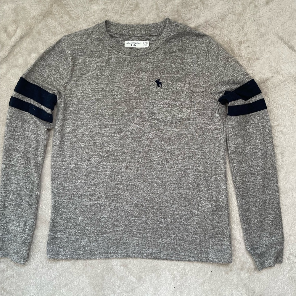 Abercrombie & Fitch Heather Gray Long Sleeve Tee with Navy Stripes